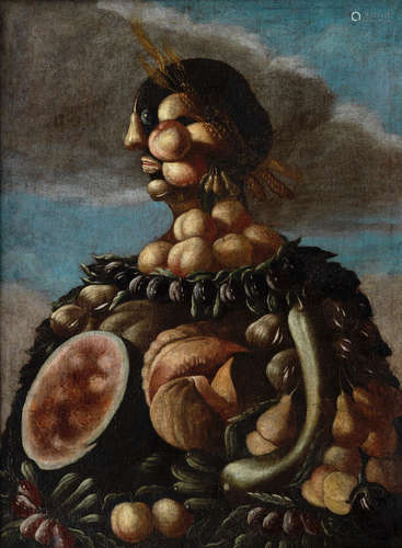 Follower of Giuseppe Arcimboldo(Milan circa 1527-1593) An Allegory of Summer; and An Allegory of Autumn 100.5 x 74.6cm (39 9/16 x 29 3/8in). and 99.5 x 75cm (39 3/16 x 29 1/2in). (2)