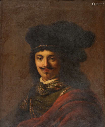 After Govaert Flinck18th Century Portrait of a gentleman, bust-length, in a beret and red cape