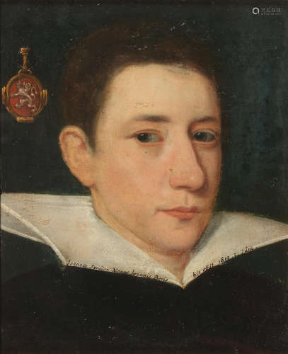 Flemish School17th Century Portrait of a gentleman, bust-length, in black costume with a white collar