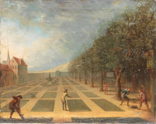 Flemish School18th Century Figures gardening unframed