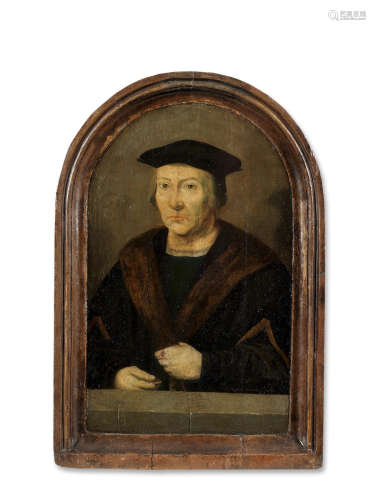After Joos van Cleve16th Century Portrait of a gentleman, said to be Antoine Humbelot, half-length, in a fur-trimmed robe in an integral frame