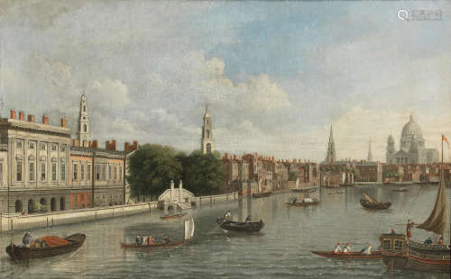 Follower of Samuel Scott(London 1702-1772 Bath) A view of London from the River Thames