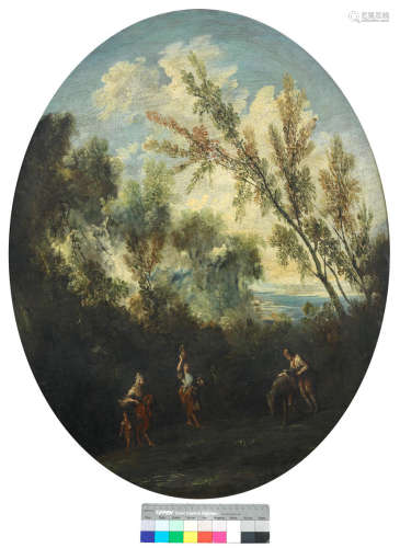 Circle of Alessandro Magnasco, called Lissandrino(Genoa 1667-1749) A wooded landscape with travellers beside a river