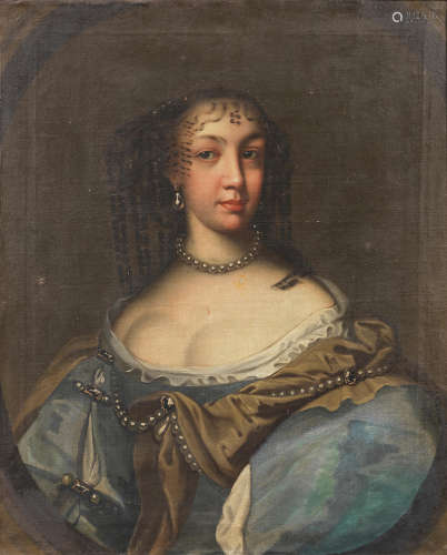 Follower of Gerard van Soest(undefined, Soest circa 1600-1681 London) Portrait of a lady, half-length, in a blue dress, within a painted oval