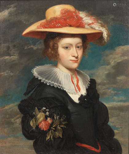 Flemish Schoolcirca 1700 Portrait of a lady, traditionally said to be Helena Fourment,  half-length, in a black dress and a hat