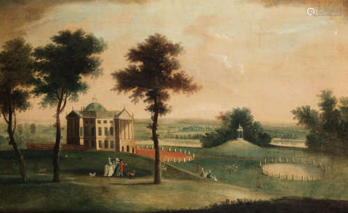 English Schoolcirca 1740 Elegant company in the grounds of an English country house