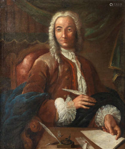 Circle of Giuseppe Bonito(Castellammare 1707-1789 Naples) Portrait of a gentleman, three-quarter-length, in a brown coat seated at a writing desk