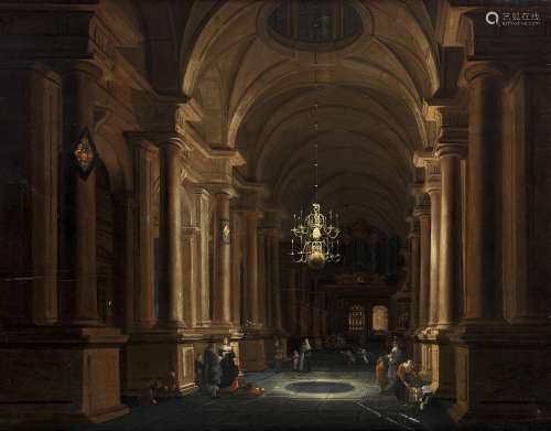 Attributed to Antonie de Lorme(Tournai 1610-1673 Rotterdam) A church interior with elegant figures