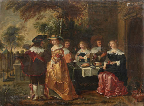 Circle of Christoffel Jacobsz. van der Lamen(Brussels/ Antwerp circa 1606-1652 Antwerp) Elegant figures dining and making music in a landscape