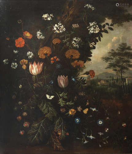 Alida Withoos(Amersfoort circa 1660-1730) Tulips, chrysanthemums, honeysuckle, convolvulus and other flowers
