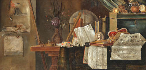 Godefried Bochoutt(active Bruge, 1659-1666)      Vanitas still life with a poem concerning the death of Charles I