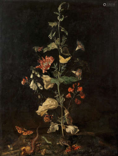 Studio of Otto Marseus van Schrieck(Nijmegen 1619-1678 Amsterdam) Forest floor still life with butterflies and a lizard