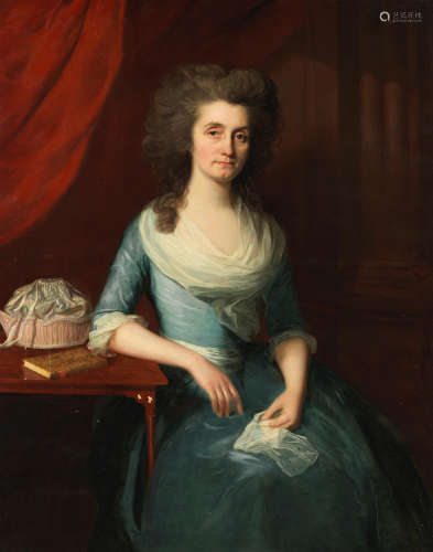 Lemuel Francis Abbott(Leicestershire circa 1760-1803 London) Portrait of a lady, traditionally identified as Elizabeth, wife of Bishop Andrew Downe, three-quarter-length, seated in a blue dress