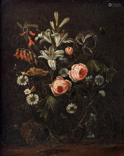 Alida Withoos(Amersfoort circa 1660-1730) Roses, lilies, daisies and other flowers in a vase