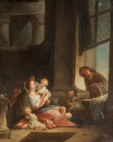 Circle of Noel Halle(Paris 1711-1781) An interior with a mother and her children