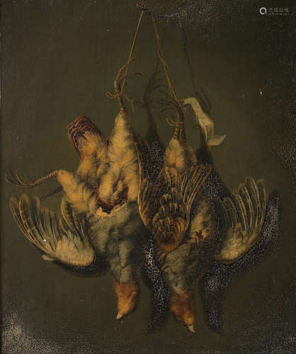 German School1834 Two hanging dead partridges
