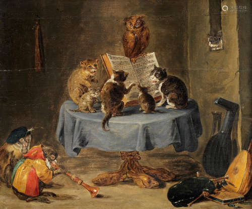Studio of David Teniers the Younger(Antwerp 1610-1690 Brussels) A concert of cats with monkeys and an owl