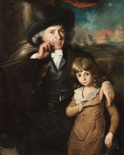 Circle of Benjamin West(Pennsylvania 1738-1820 London) Portrait of a gentleman and a young boy, possibly members of the Littleton family, three-quarter-length, seated before a landscape