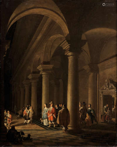 Attributed to Antonie de Lorme(Tournai 1610-1673 Rotterdam) Elegant figures in a church interior
