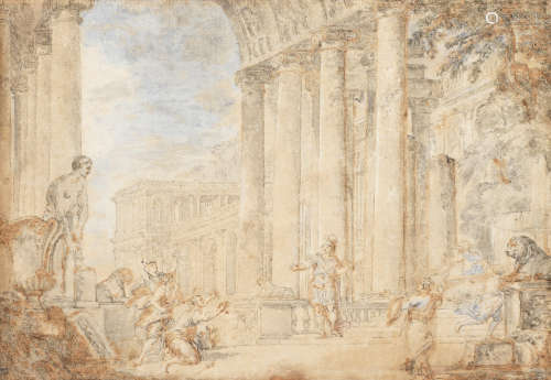 Giovanni Paolo Panini(Piacenza 1691-1765 Rome) Figures in an architectural capriccio
