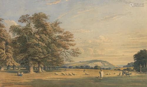 John Varley OWS(London 1778-1842) View across fields to Box Hill, Surrey