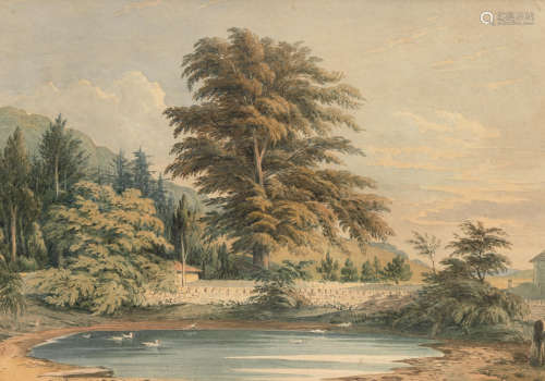 John Varley OWS(London 1778-1842) A walled pond, Polesdon Lacey