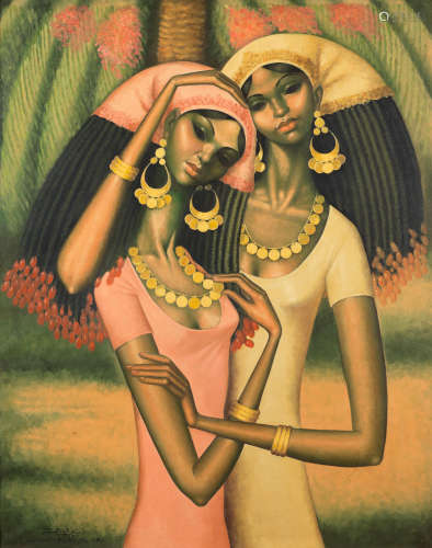 Two Nubian Girls Munir Fahim(Egypt, 1935-1983)