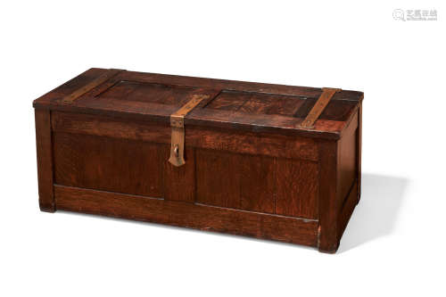 Rare Blanket Chest1902for the Craftsman Workshops of Gustav Stickley, Eastwood, New York, oak, copper strapwork with hammered texture, stamped with ink decalheight 18in (45cm), width 48 1/2in (123cm), depth 20in (51cm)  Gustav Stickley (1858-1942)