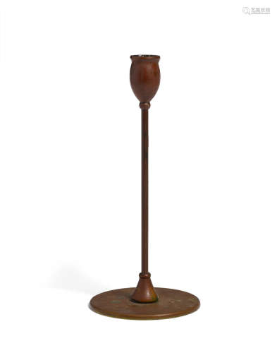 Theta Candlestickcirca 1906patinated bronze, cast mark 'Jarvie'height 11in (28cm)  The Jarvie Shop (Founded 1904)