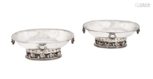 Pair of Serving Bowls1915-1932sterling silver, each with maker's hallmarks and personalized inscription on the undersidesheight 2 3/4in (6.9cm); width 7 1/2in (19cm); depth 5 1/2in (13.9cm)  Georg Jensen (1866-1935)
