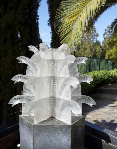 Rare Poissons Fountainmodel created 1937, produced 2010M p. 873, No. 13.molded glass, metaloverall height 38in (96.8cm); width 46in (119cm); depth 46in (119cm)  René Lalique (1860-1945)