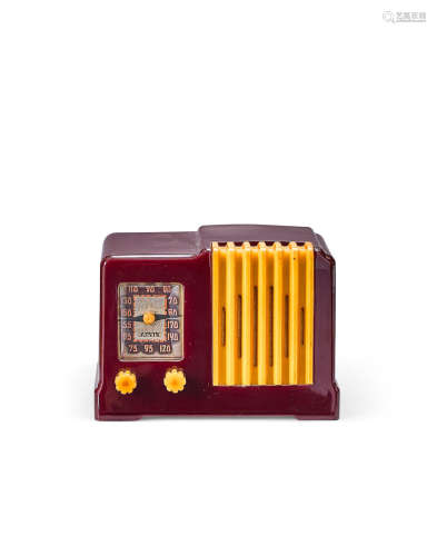 532 Radio1938deep red catalin case with yellow grille and knobs, together with a Globe 532 radio, yellow catalin case with red grille and knobsheight 6in (15.2cm); width 8 1/4in (20.9cm); depth 5 1/2in (13.9cm)  Arvin Industries (Founded 1925)