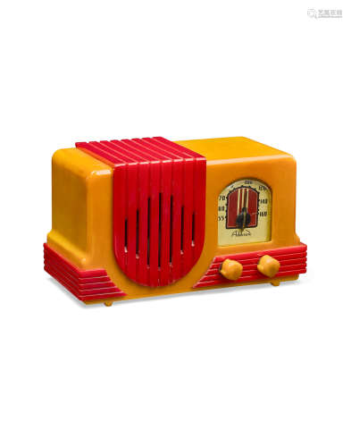 Model 2 Radio1940yellow catalin case and knobs with red grille, marked Addison on the dialheight 6in (15.2cm); width 10 1/4in (26cm); depth 5 1/4in (13.3cm)  Addison Industries