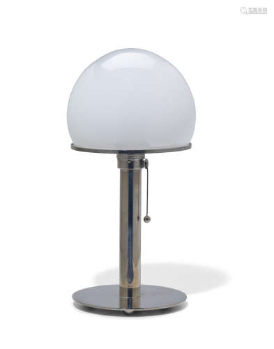 Table Lampcirca 1980model WA24, for Tectalumen, designed 1924, nickel-plated steel, blown glass, label 'tectalumen Walter Schnepel' height 14in (35.5cm)  Wilhelm Wagenfeld (1900-1990)