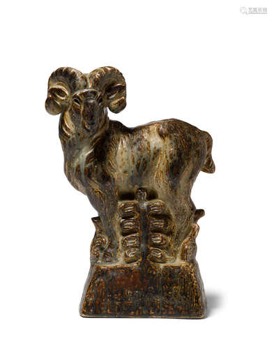 Ram Sculpturecirca 1955for Royal Copenhagen, glazed stoneware, signed 'KK', in glaze '21190', stamped 'ROYAL COPENHAGEN DENMARK' height 16in (40.6cm); width 10in (25.4cm); depth 9 1/2in (24.1cm)  Knud Kyhn (1880-1969)