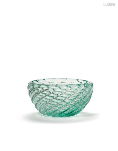 Diamante Bowldesigned 1934-36, executed 1945-66glass, acid-etched on underside 'venini murano italia'height 6in (15.2cm); length 12in (30.5cm); width 9 3/4in (24.8cm)  Paolo Venini (1895-1959)