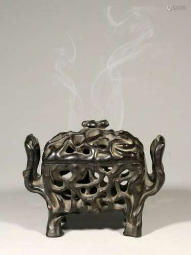 Republican Chinese Zitan Wood Cover Censer