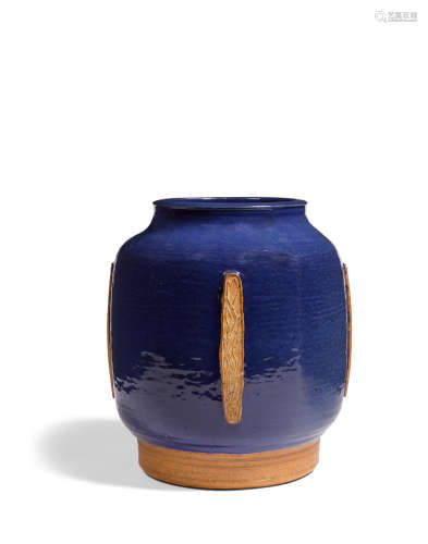 Potcirca 1955for Royal Copenhagen, glazed stoneware, signed 'JM' and stamped 'DENMARK' with Royal Copenhagen marks and partial tag height 15in (38.1cm); diameter 12 3/4in (32.3cm)  Jorgen Mogensen (1922-2004)