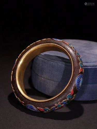 Chinese Chengxiang Wood Bangle w Enamel