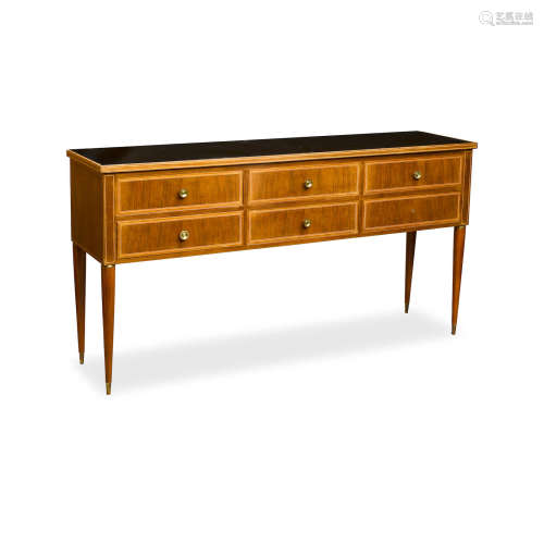 Buffetcirca 1939for Marelli & Colico, inlaid fruitwood, glass, brassheight 34 1/2in (87.5cm); width 67in (170cm); depth 17in (43cm)  Paolo Buffa (1903-1970)