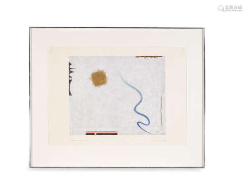 Brown Squares and Standing Curve1977acrylic and pencil on paper, signed and dated lower right 'bayer 77/37' and inscribed '18 x 21 1/2