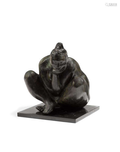 Pensive Nudepatinated bronze, signed 'Cuevas' and stamped 'I/VI'height 15in (38.1cm); width 12 3/4in (32.3cm); depth 12 3/4in (32.3cm) Jorge Luis Cuevas (born 1922)