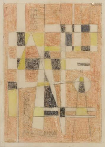 Untitled (Abstract Study)1959colored pencil and graphite on tracing paper, signed lower left 'Carlos Merida' and dated upper left '1959'6 x 4in (15.2 x 10.2cm) Carlos Mérida (1895-1984)