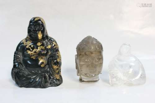 3 Piece Jade and Crystal Buddhas