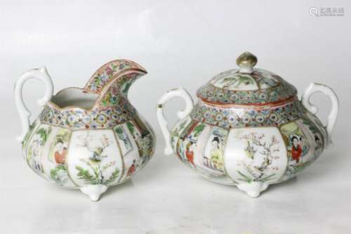 Two Chinese Oriental Porcelain Creamer&Suger Can