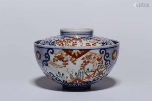 Japanese Wucai Cover Bowl, Mark