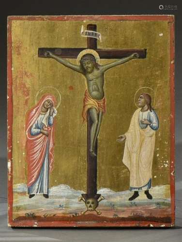 ROUMANIE ? Crucifixion Icône peinte sur bois, icôn…