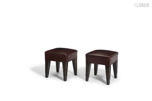 Pair of Custom Stoolscirca 2001stained hardwood, leather by Edelmanheight 15 3/4in (40cm); width 13 3/4in (34.9cm); depth 13 3/4in (34.9cm)  Philippe Starck (born 1949)
