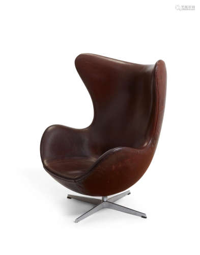 Egg Chairdesigned 1958for Fritz Hansen, aluminum, leather by Edelman height 41 1/4in (104.7cm); width 34 1/4in (86.9cm); depth 29 1/2in (74.9cm)  Arne Jacobsen (1902-1971)