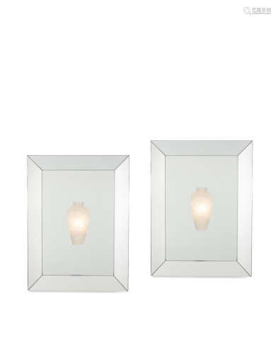 Pair of Custom Mirrored Sconces with Crystal Vasecirca 2001mirrored glass, crystal height 31 1/2in (80cm); width 33 5/8in (84.7cm); depth 3 1/8in (7.9cm)  Philippe Starck (born 1949)
